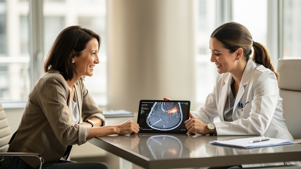 Doctor reviewing fibroid imaging with patient at Atlanta Medical Clinic