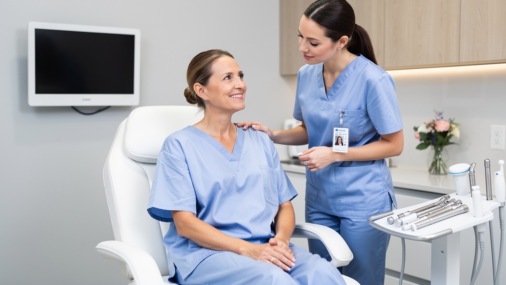 Patient being cared for by nursing team before UFE procedure